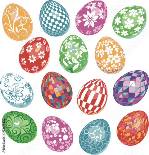 Realistic 3D Easter Egg Collection with Intricate Floral and Geometric Patterns