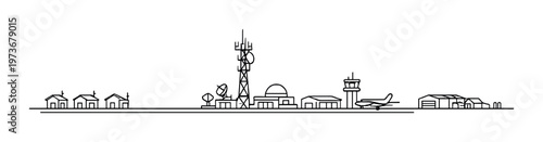 Small regional airport with control tower and radio mast