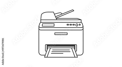 printer line icon displaying modern office equipment with a document being printed perfect for technology and productivity themes.