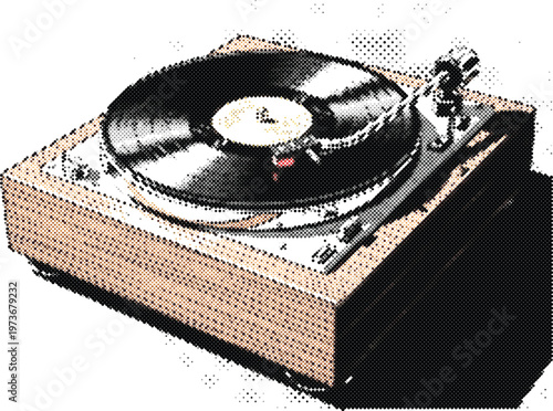 Record player vinyl turntable music pop art vector illustration icon audio sound retro