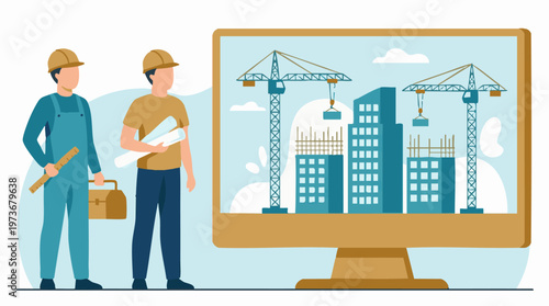 Construction Engineers and Builders Planning Urban Development Project Digitally