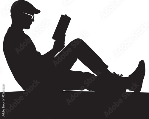 Silhouette of a man sitting and reading a book vector illustration
