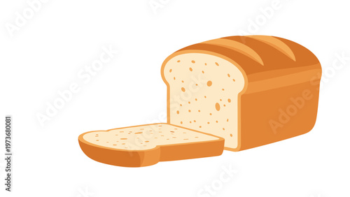 Fresh loaf of sliced white bread illustration on white background representing bakery products and food staples.