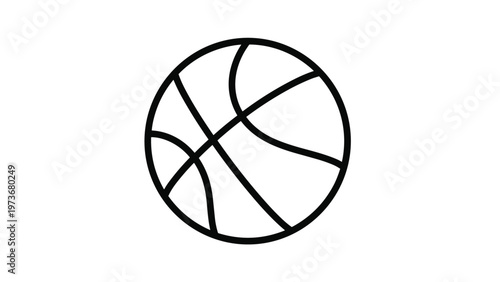 Simple black and white line art illustration of a basketball showing its characteristic seams and round shape.