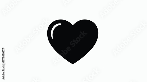 Classic solid black heart symbol with a small white highlights on the side centered on a plain white background.