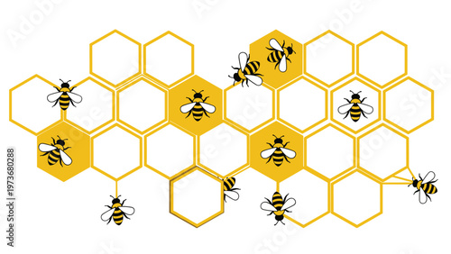 Many industrious honey bees working on an extensive network of golden honeycombs representing productivity and nature.