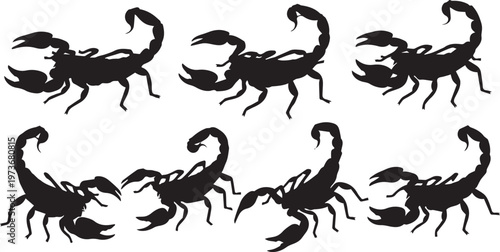 Black Scorpion Silhouettes Set for Tribal Tattoo and Logo Design