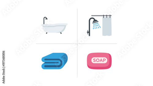 Essentials for a clean and refreshing bathroom experience with bathtub, shower, and soap