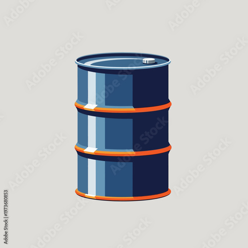an isolated blue oil barrel a fuel drum illustration with orange bands symbolizing industrial energy storage and logistic container concepts.