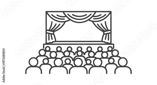 a theater stage with stage curtains and an audience watching a performance event ideal for cultural promotions or educational presentations.