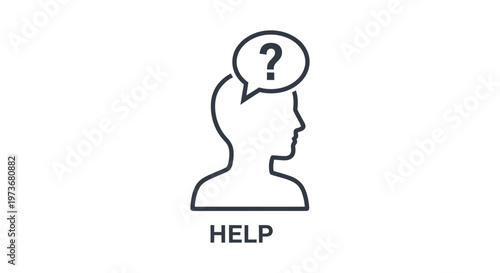 help concept icon displaying a questioning mind a human head with a thought bubble symbolizing seeking solution or assistance.