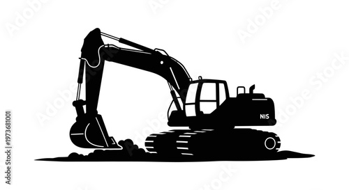 a silhouette of an excavator digging on a construction site heavy equipment machine actively working for industrial and engineering projects