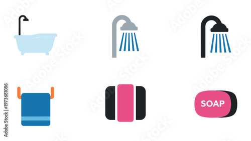 Essential icons representing common bathroom hygiene tools and accessories