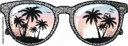 Sunglasses eye wear fashion pop art vector sticker icon summer beach sun travel