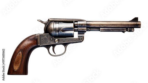 vintage single-action revolver, antique pistol, six-shooter isolated on a transparent background