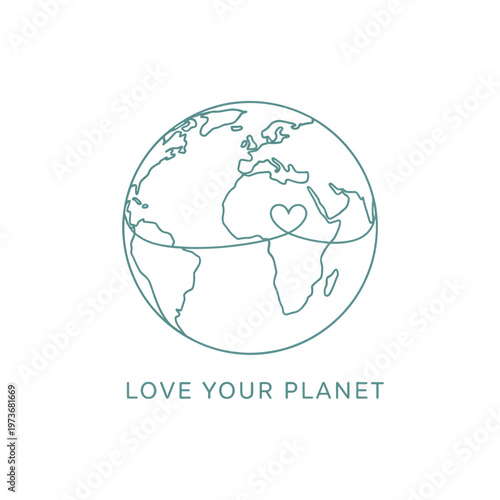 Earth Globe with Heart Illustration and Love Your Planet Text