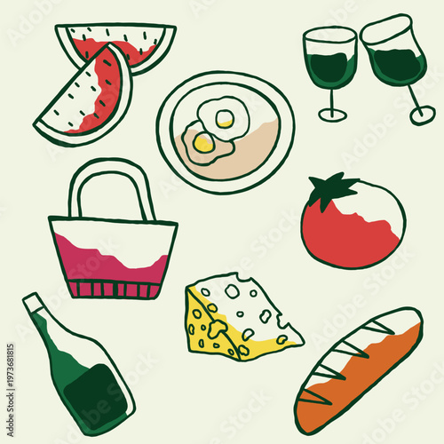 hand drawn italian food doodle illustration