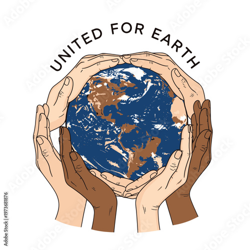 Obraz na płótnie United Hands Embrace Earth Symbolizing Global Unity and Environmental Protection
