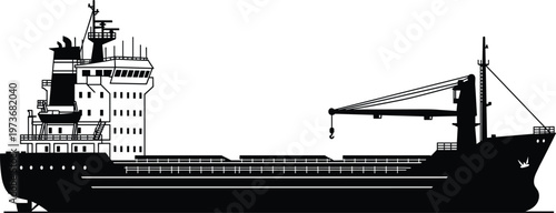 Cargo Ship Silhouette with Crane and Industrial Freight Vessel Detailed Maritime Transport Illustration for Shipping Logistics and Global Trade