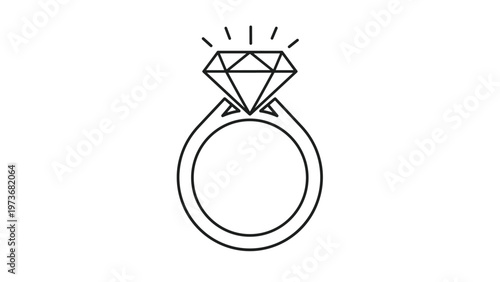 Elegant diamond engagement ring line drawing representing love and commitment for wedding planning or jewelry store marketing materials.