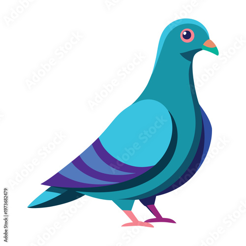 Colorful stylized pigeon illustration in modern flat design style, a vibrant urban bird icon representing freedom and city life with artistic flair
