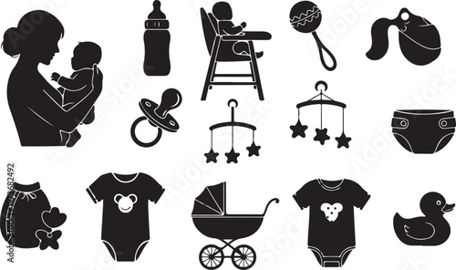 Baby Care and Nursery Essentials Icon Set for Parents