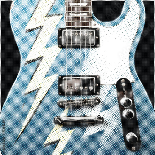Electric guitar musical instrument screen print look vector icon rock band concert isolated