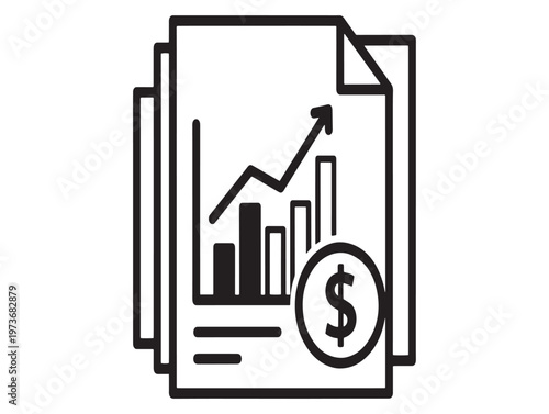 Title financial report icon a black and white illustration of growth and monetary value description a simple black and white line drawing
