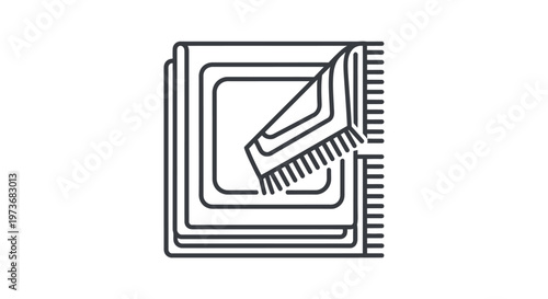 clean line art icon of a stack of folded blankets with fringe representing cozy home comfort and organized laundry.
