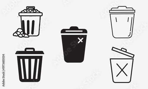 solid and outline trash can icons