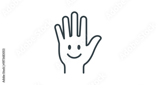 hand smiley face illustration happy outline vector showing a friendly hand with a positive emotion great for cheerful greetings.