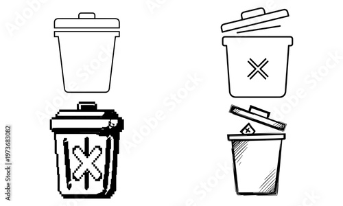 trash can line icon set
