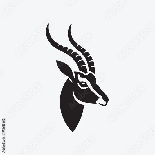 Stylized impala head illustration in black and white side profile view