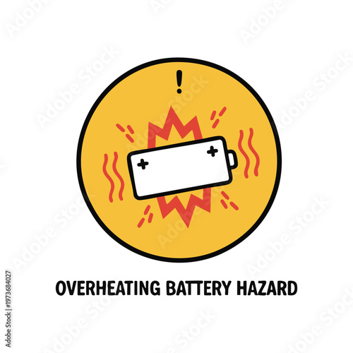 Overheating battery hazard icon, isolated battery problem sign.