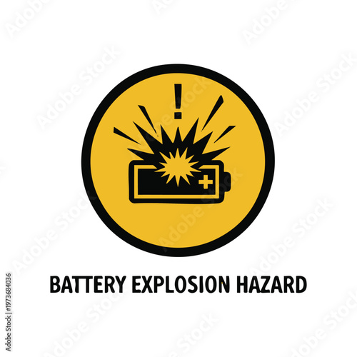 Battery explosion hazard icon, isolated battery damage sign.