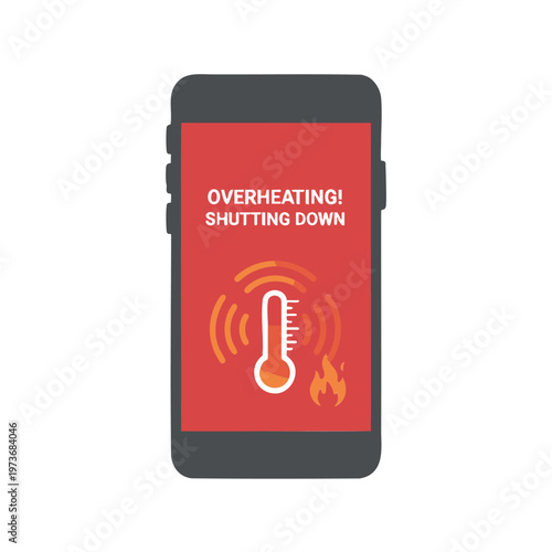 Smartphone overheating warning, mobile phone shutdown screen.