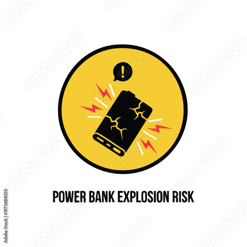 Power bank explosion risk icon, isolated power bank sign.