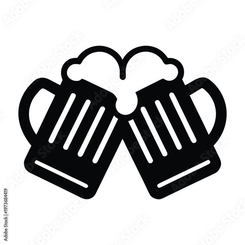 Two beer mugs clinking together with foam