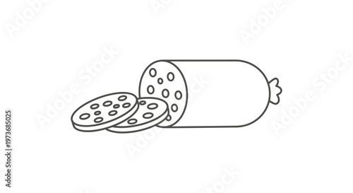 salami log with sliced pieces a minimal line art illustration of cured meat ideal for food graphics and menu icons