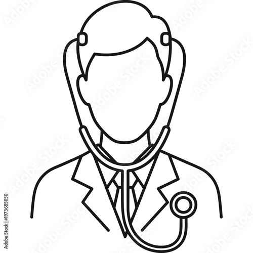 doctor medical professional avatar wearing a stethoscope a simple line art icon representing healthcare services.