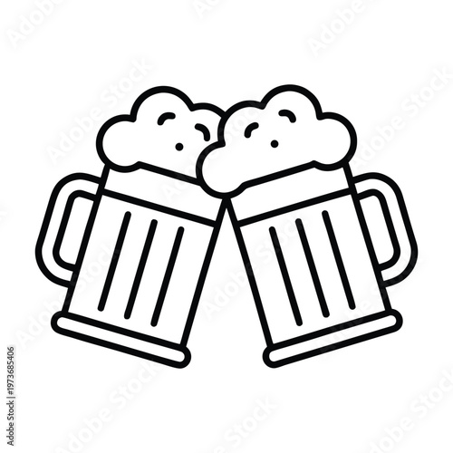 Two clinking beer mugs with foam