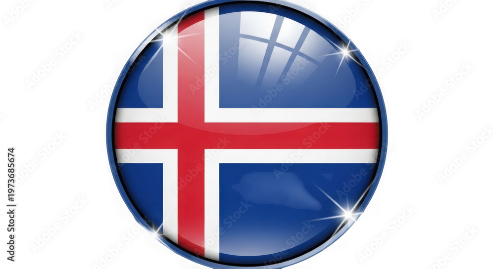 Obraz premium Iceland flag glossy round button icon isolated on transparent background