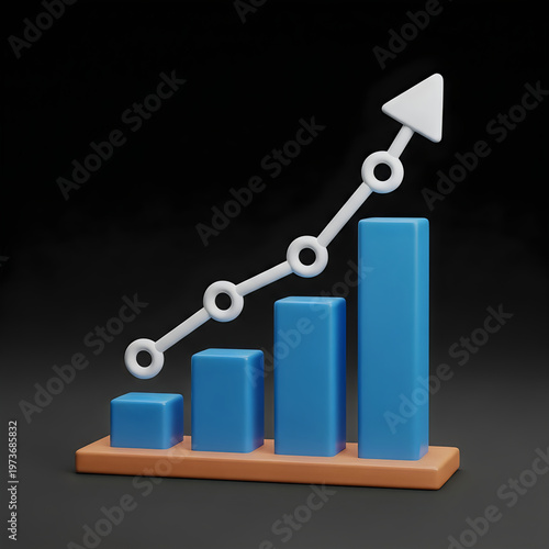 3D blue bar graph, growing chart, business statistics, increasing trend