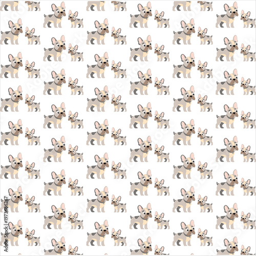 French bulldog seamless pattern. Vector cute dog background, spotted puppy repeating wallpaper, funny domestic animal textile print.