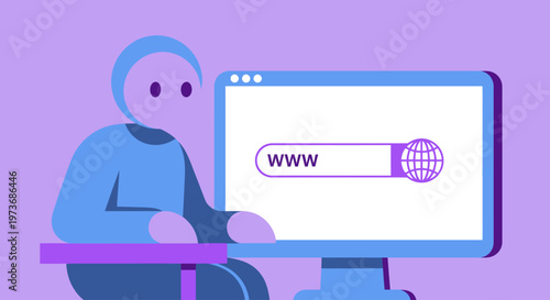 A person interacts with a computer displaying a website on the screen indoors