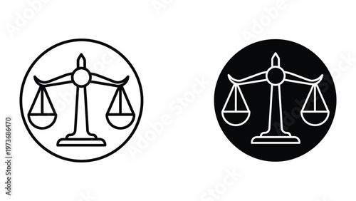 Contrast of traditional and modern justice scales icon designs