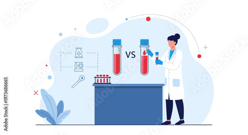 Doctor Comparing Blood Samples in Test Tubes for Medical Research and Analysis