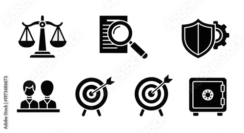 Collection of Business Icons Representing Financial Security and Success