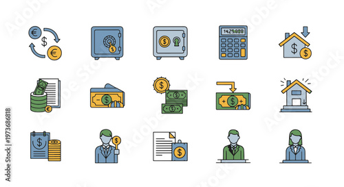 Financial Security Icons Set for Banking and Investment Growth