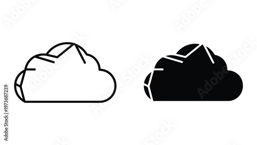 Comparison of outline and filled cloud icons with internal lightning symbols